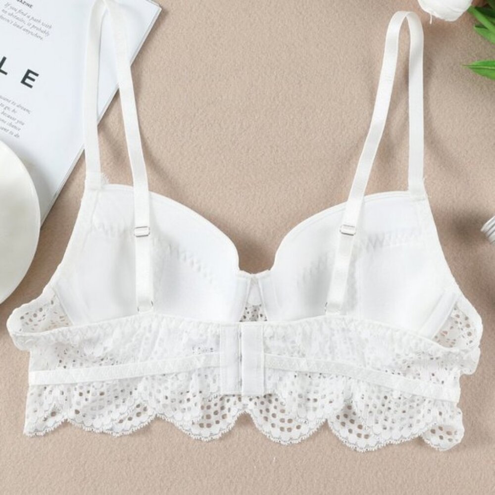 Dreamkue White Lace Trim Spaghetti Strap Bralette Size Small - Picture 2 of 6